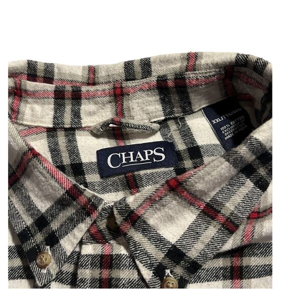 Chaps Flannel Shirt Mens Size XXLT Black Red Plaid Long Sleeve Button Collar - Picture 2 of 7
